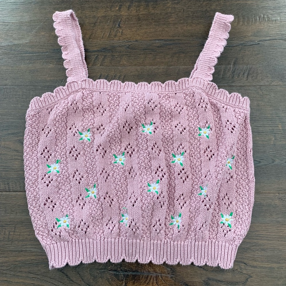 Purple Knit Tank Top with White Flowers